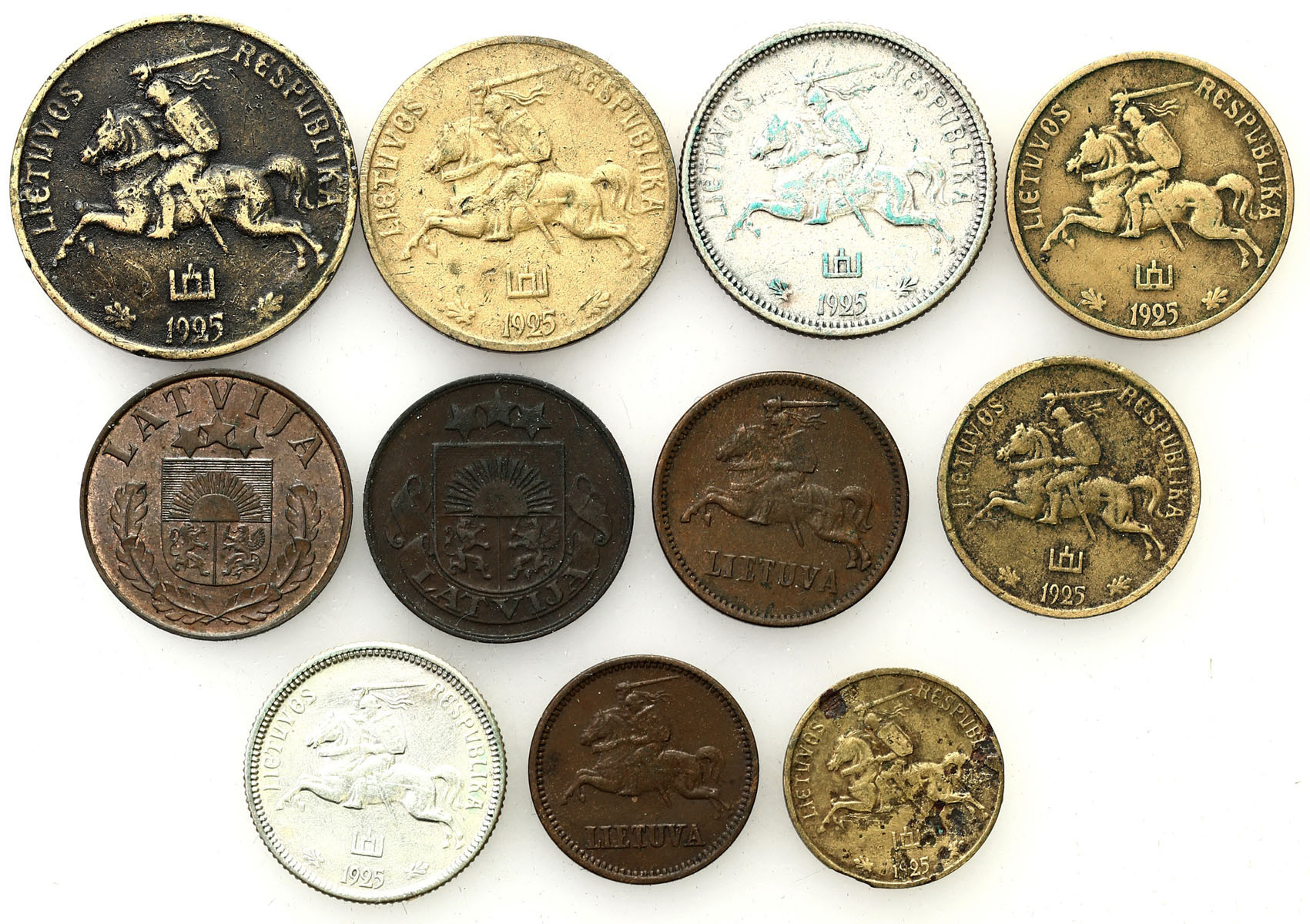 Litwa, Łotwa. Litu, centu, santimi, zestaw 11 monet